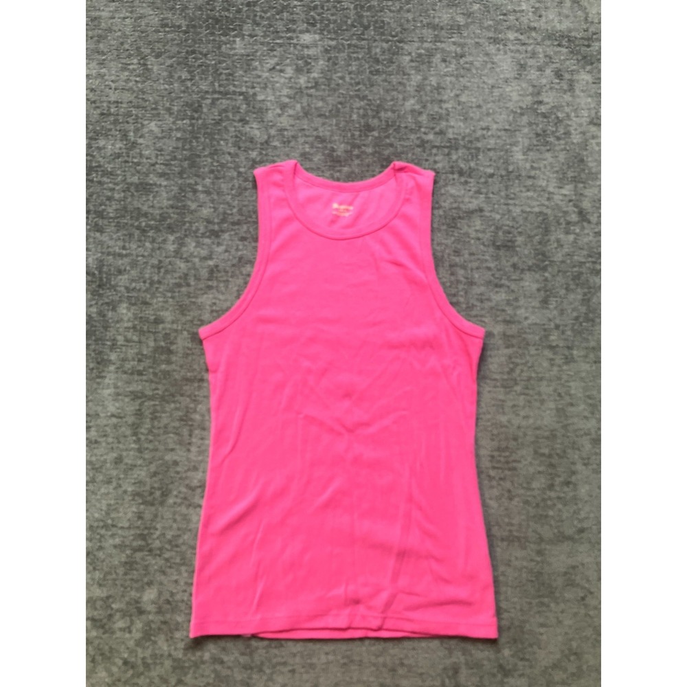 No Boundaries Tank Top Womens Medium 8/10 Hot Pink Ribbed Knit Cotton Round Neck